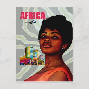 Cartão Postal África. Mulher africana e cidade grande atrás, f