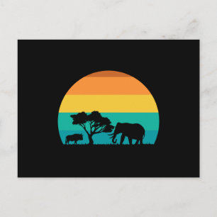 Cartão Postal África Pôr Do Sol Com Elefante E Gnu Retro
