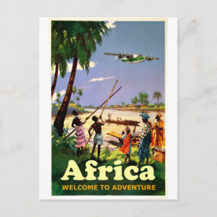 Cartão Postal África, tribo africana olhando para o próximo aviã