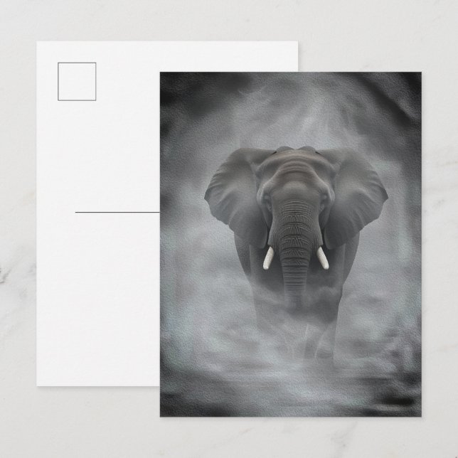 Cartão Postal African Elephant in Misty Fog Serene Impasto (Frente/Verso)