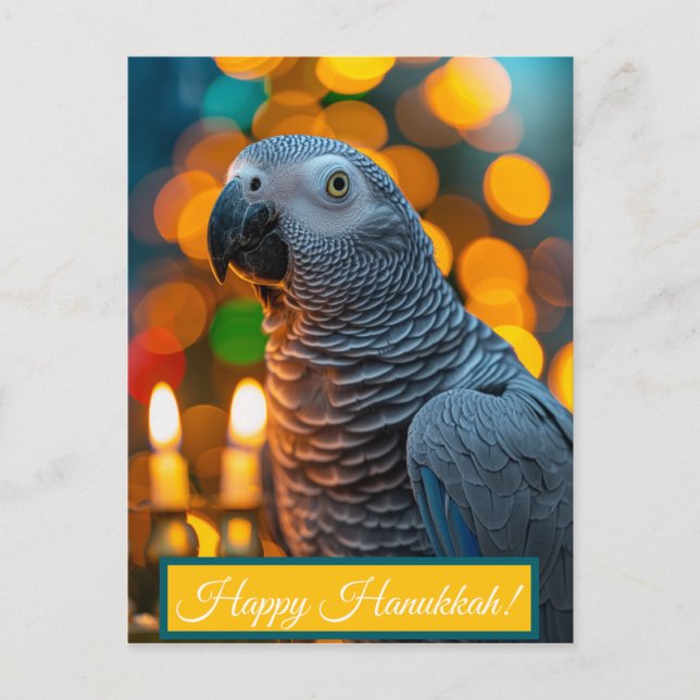 Cartão Postal African Grey Parrot Hanukkah Card  (Frente)