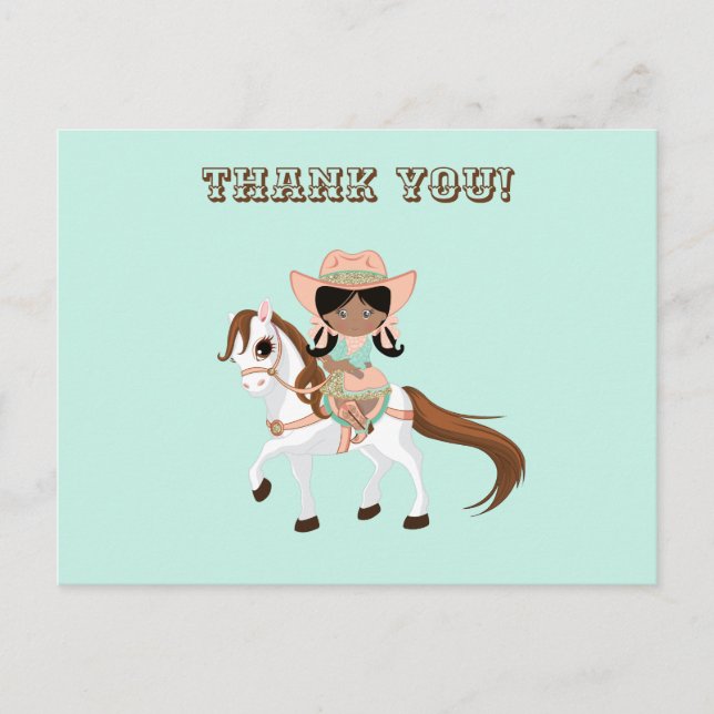 Cartão Postal Afro-americana Cowgirl on Horse Girls Obrigado (Frente)