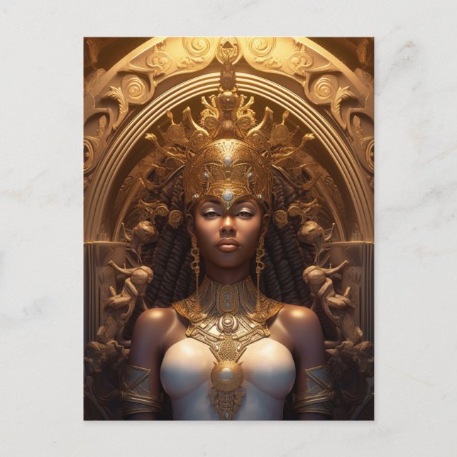 Cartão Postal Afro-americano Deusa Negra Rainha Fantasia Art P (Frente)