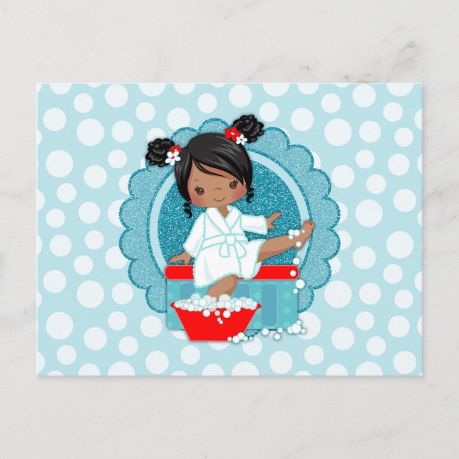 Cartão Postal Afro-Americano Spa Girl Bubbles Turquooise Red (Frente)