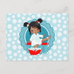Cartão Postal Afro-Americano Spa Girl Bubbles Turquoooise Red