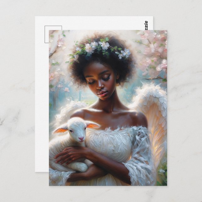 Cartão Postal Afro Angel with Lamb Postcard (Frente/Verso)