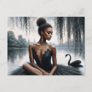 Cartão Postal Afro Ballerina em Black Tutu com Swan Moody Art