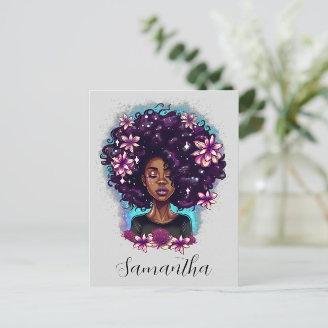 Cartão Postal Afro-Mulher Floral (Em pé/Frente)