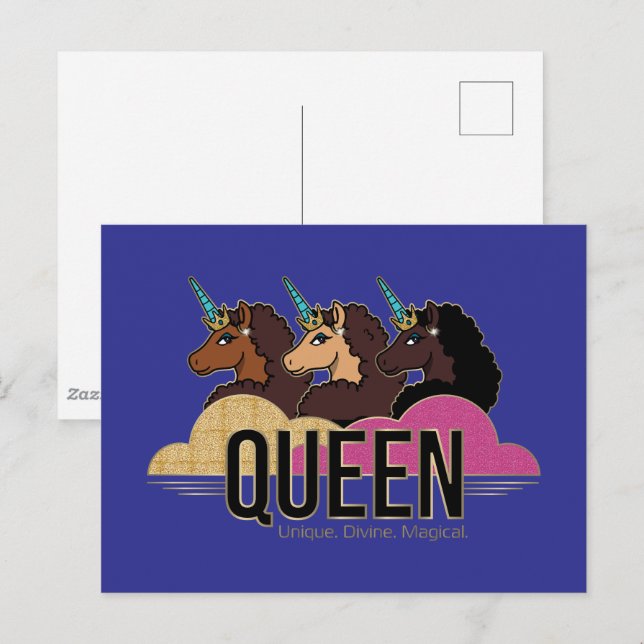Cartão Postal Afro Unicorn Queen Trio Design (Frente/Verso)