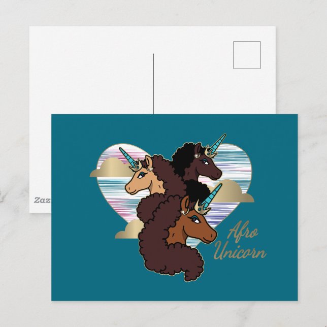 Cartão Postal Afro Unicorn Trio Heart Design (Frente/Verso)