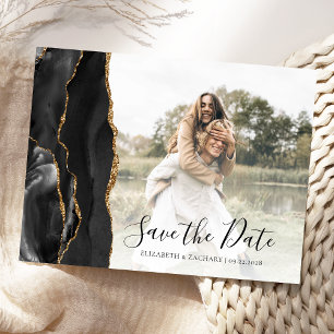 Cartão Postal Ágata Dourada Preta Foto Personalizada Salve o Dia