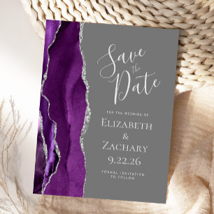 Cartão Postal Ágata Roxo Cinza Prata Save the Date