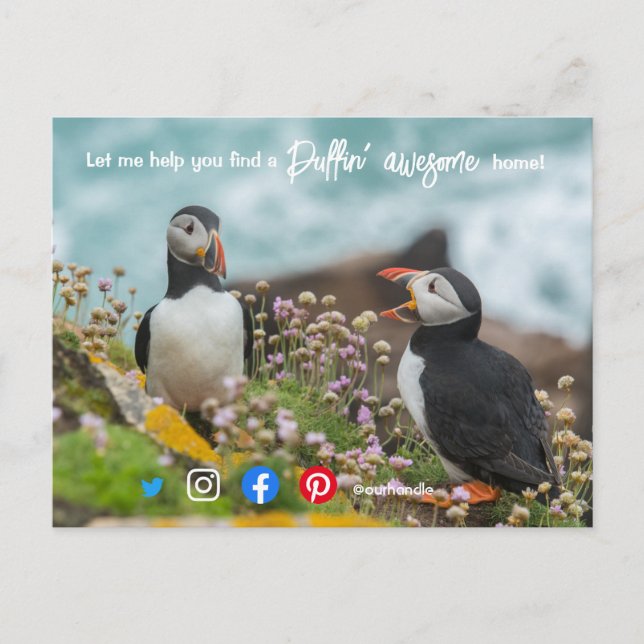 Cartão Postal agente de marketing imobiliário incrível puffin (Frente)