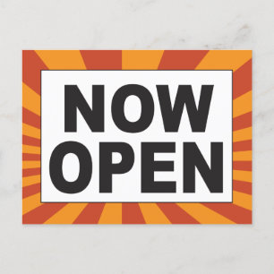 Cartão Postal Agora aberto para negócios com raios coloridos