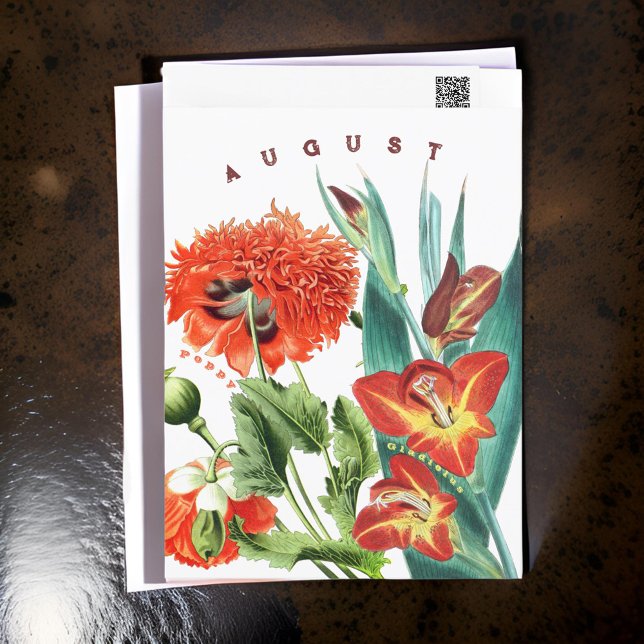 Cartão Postal Agosto Mês Flores Gladiolus & Poppy | (Criador carregado)
