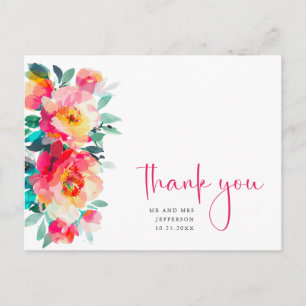 Cartão Postal Agradecimento Boho Flor Silvestre de Prado em Aqua