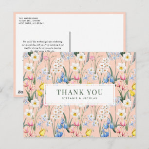 Cartão Postal Agradecimento Botânico de Casamento com Flores da 