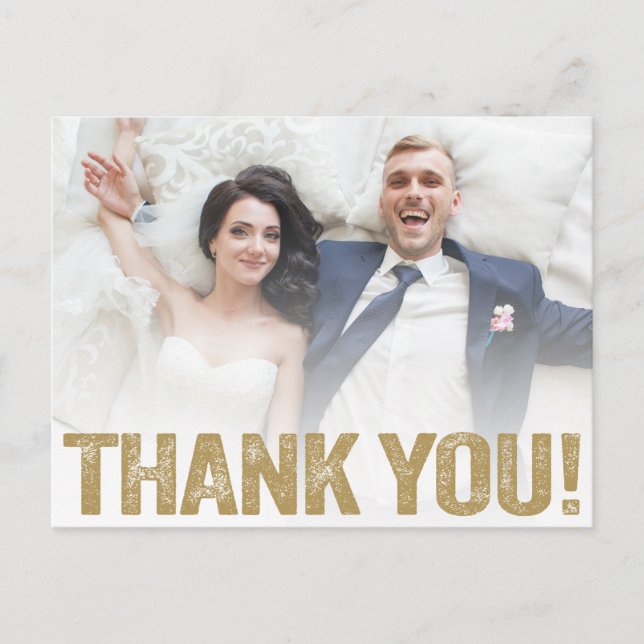 Cartão Postal Agradecimento casamento | Tipo Dourado Em Foto (Frente)