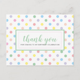 Cartão Postal Agradecimento de Aniversário com Pontinhos Pastel 