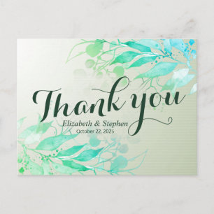 Cartão Postal Agradecimento de Casamento Botânico de Folha de Aq