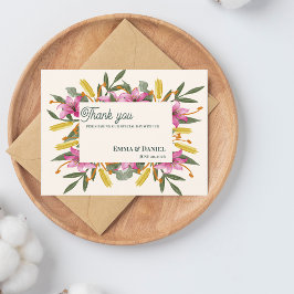 Cartão Postal Agradecimento de Casamento Botânico Lírio Rosa Des