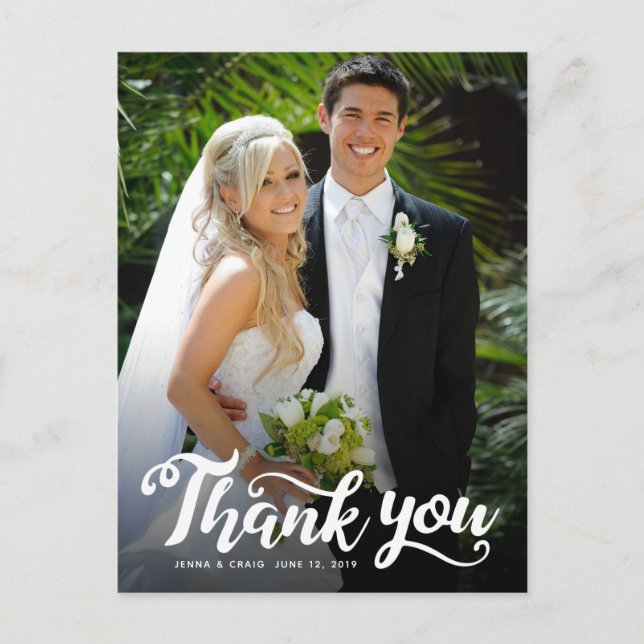 Cartão Postal Agradecimento de Casamento | Branco Script Sobre F (Frente)