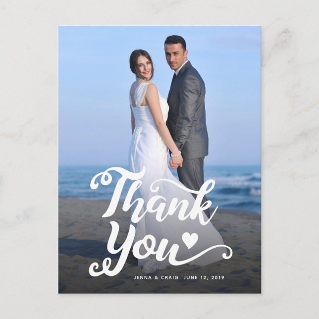 Cartão Postal Agradecimento de Casamento | Branco Script Sobre F (Frente)