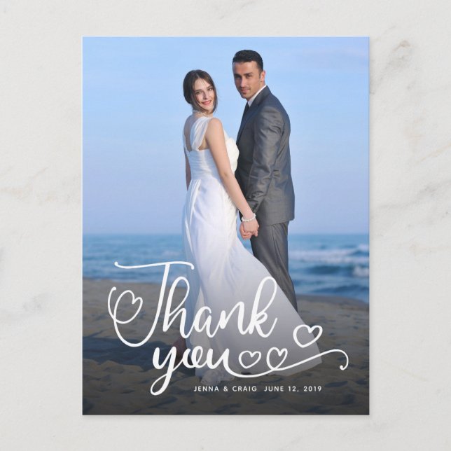 Cartão Postal Agradecimento de Casamento | Branco Script Sobre F (Frente)