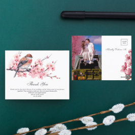 Cartão Postal Agradecimento de Casamento com Aquarela Rosa Flor 