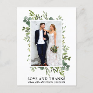 Cartão Postal Agradecimento de Casamento com Eucalipto em Aquare