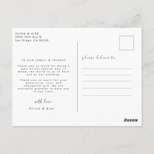 Cartão Postal Agradecimento de casamento com foto (Verso)