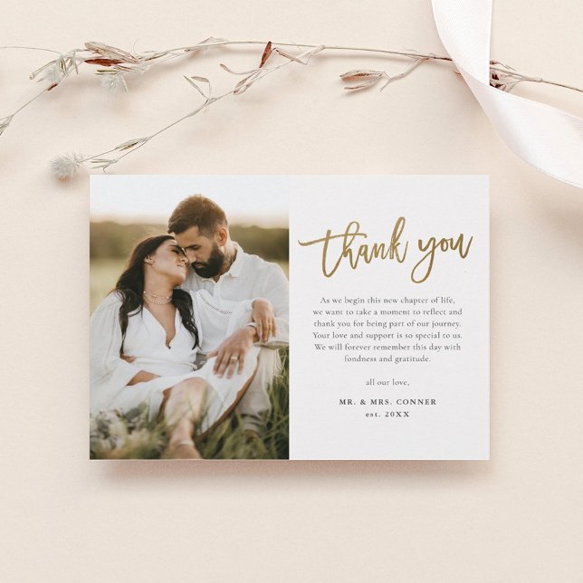 Cartão Postal Agradecimento de Casamento com Foto e Letra Dourad (Criador carregado)