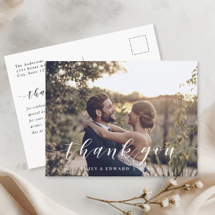 Cartão Postal Agradecimento de Casamento com Foto em Letra Manua