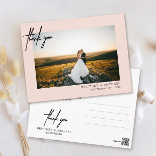 Cartão Postal Agradecimento de Casamento com Foto em Letra Moder