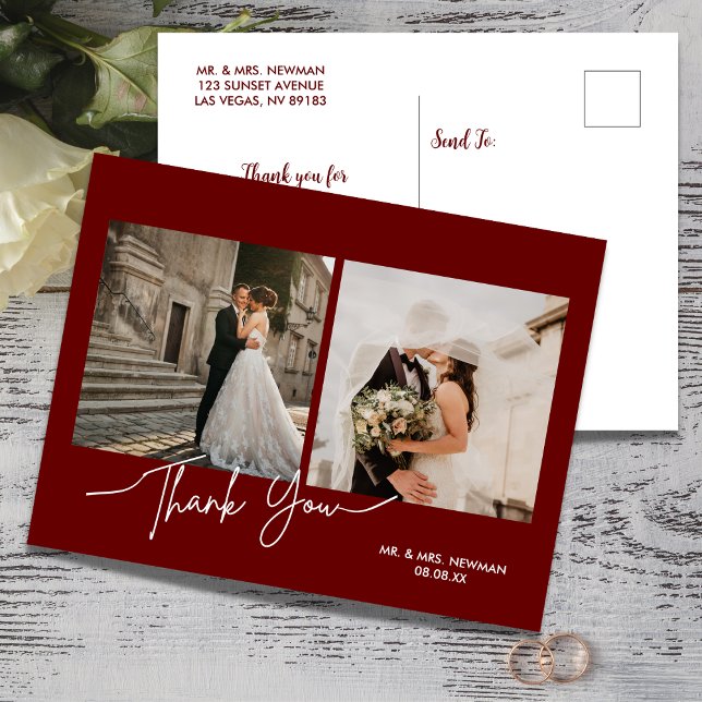 Cartão Postal Agradecimento de Casamento com Foto em Script Mode (Criador carregado)