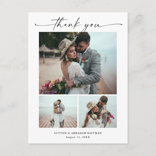 Cartão Postal Agradecimento de Casamento com Foto em Script Mode (Frente)