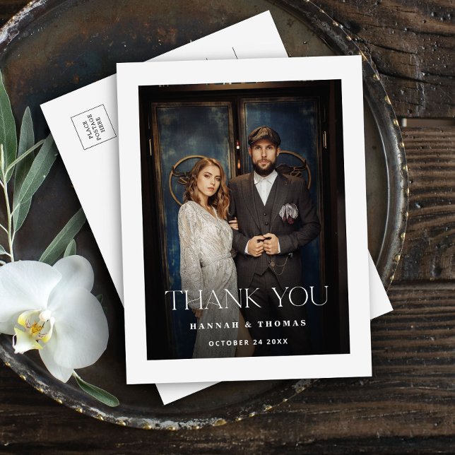 Cartão Postal Agradecimento de Casamento com Foto Moderna (Criador carregado)
