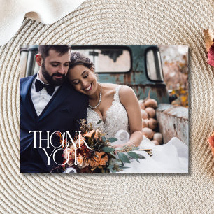 Cartão Postal Agradecimento de Casamento com Foto Moderno e Eleg