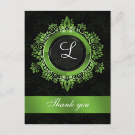 Cartão Postal agradecimento de casamento com monograma verde