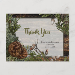 Cartão Postal Agradecimento de Casamento com Pinha Rústica