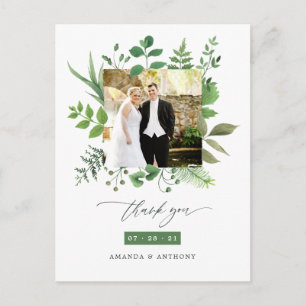 Cartão Postal Agradecimento de casamento com verdejante floresta
