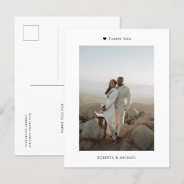 Cartão Postal Agradecimento de Casamento de Foto Minimalista Mod