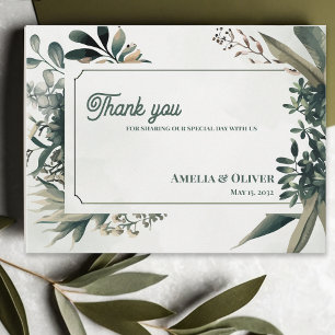 Cartão Postal Agradecimento de Casamento Elegante com Vegetação