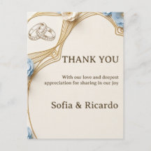 Agradecimento de Casamento em Azul Pastel e Dourad