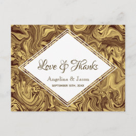 Cartão Postal Agradecimento de Casamento em Ouro Elegante