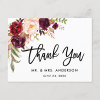 Agradecimento de Casamento em Script com Floral Bu