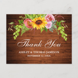 Cartão Postal Agradecimento de Casamento Floral de Girassol em M