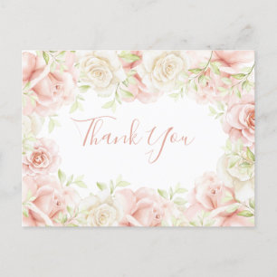 Cartão Postal Agradecimento de Casamento Floral Elegante Rosa Cl