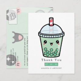 Cartão Postal Agradecimento de casamento floral em aquarela verd