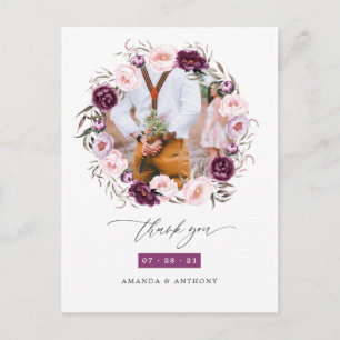 Cartão Postal Agradecimento de casamento floral em veludo profun